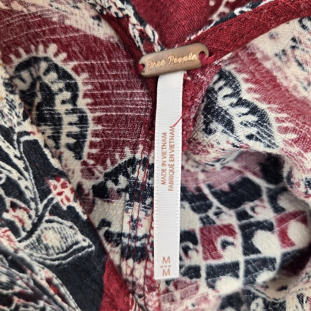 Free People Smooth Talker Boho Paisley Deep Cut V Back Peplum  Tunic Mini Medium - Picture 7 of 9